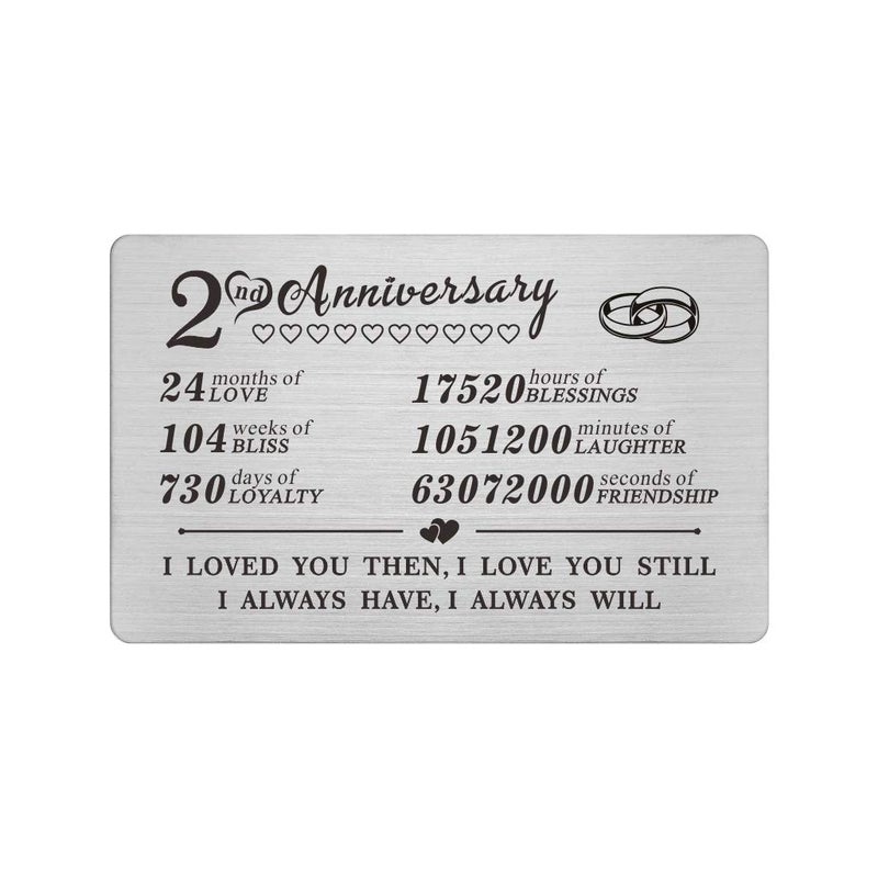 DEGASKEN 2 Year Anniversary Steel Gifts Wallet Card for Men Him Boyfriend, Second 2nd Yr Wedding Anniversary Keepsake Gift for Husband Wife Her - Image 1
